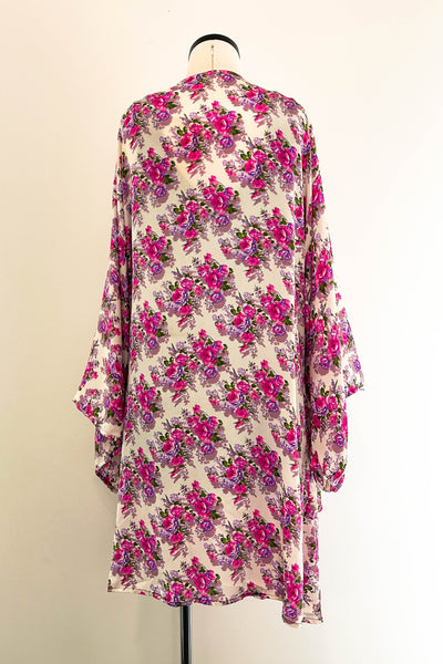Short Upcycled Kimono Robe ~ Rose Reverie