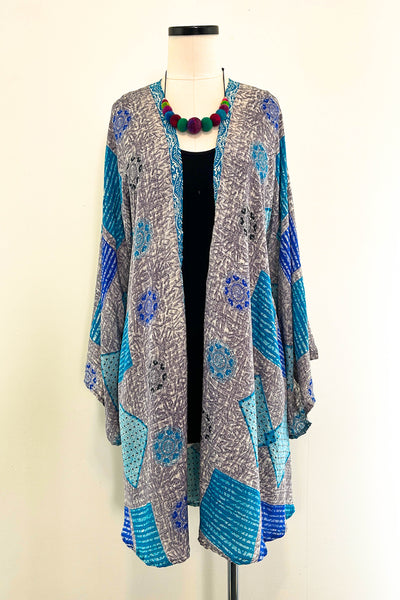 Short Upcycled Kimono Robe ~ Sapphira Cristal