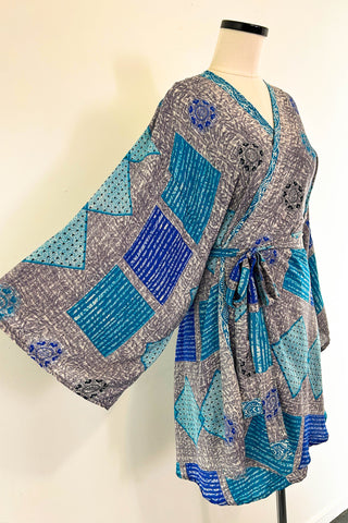 Short Upcycled Kimono Robe ~ Sapphira Cristal