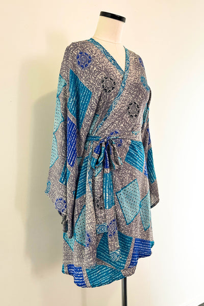 Short Upcycled Kimono Robe ~ Sapphira Cristal