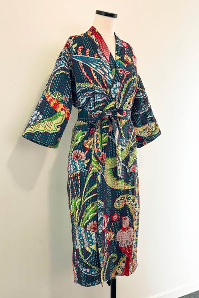 Kantha Robe ~ Teal Birds