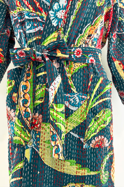 Kantha Robe ~ Teal Birds