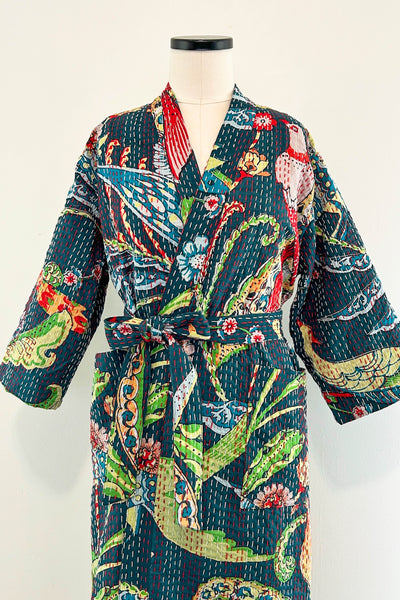Kantha Robe ~ Teal Birds