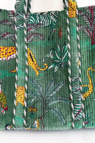 Velvet Tote ~ Green Jungle