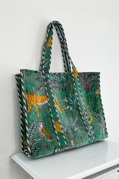 Velvet Tote ~ Green Jungle