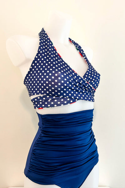 Gina Top in White Cherry & Navy Dot