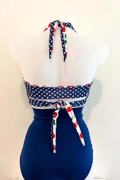 Gina Top in White Cherry & Navy Dot