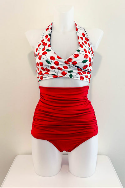 Gina Top in White Cherry & Navy Dot