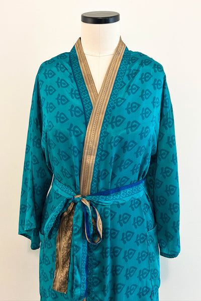 Short Upcycled Robe ~ Turquoise Spell
