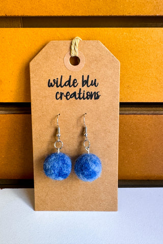 Wool Earrings in Blue Sky