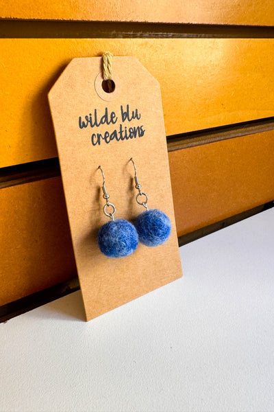 Wool Earrings in Blue Sky