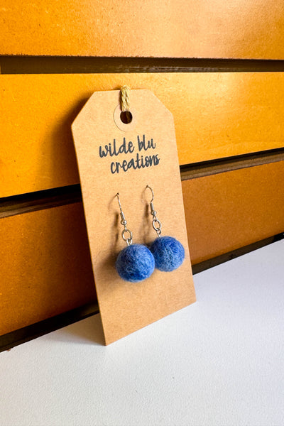 Wool Earrings in Blue Sky