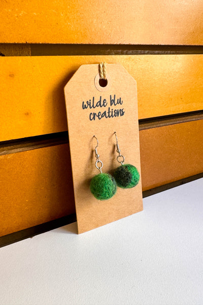 Wool Earrings in Conifer