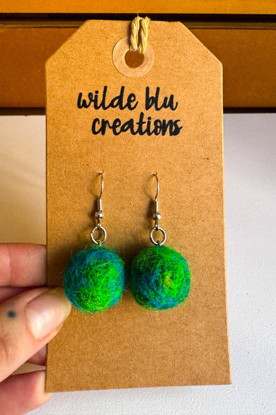 Wool Earrings in Estuary