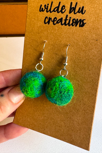 Wool Earrings in Estuary