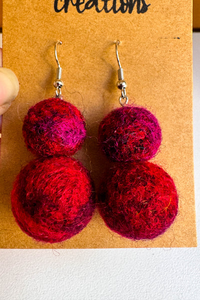 Wool Earrings in Crimson Heather