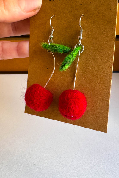 Wool Earrings in Cherry