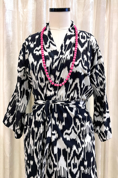 Cotton Robe ~ B&W Ikat