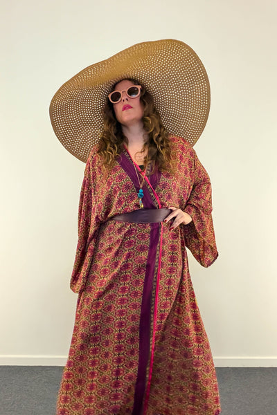 Long Upcycled Kimono Robe ~ Velvet Camellia