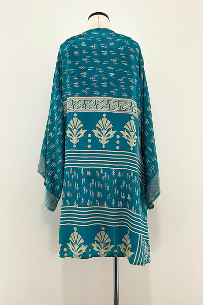 Short Upcycled Kimono Robe ~ Celestial Tide