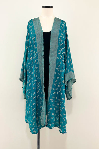 Short Upcycled Kimono Robe ~ Celestial Tide