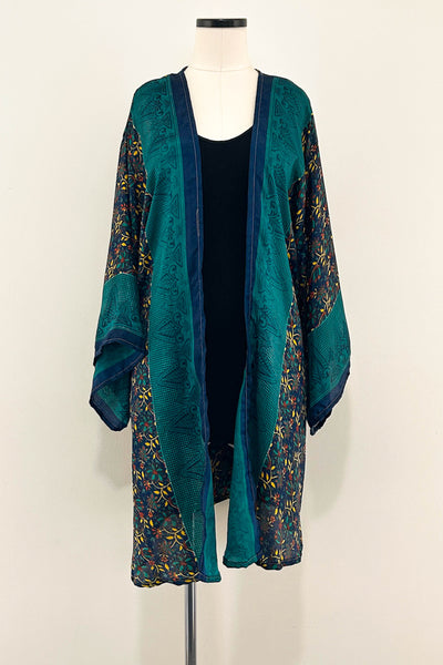 Short Upcycled Kimono Robe ~ Midnight