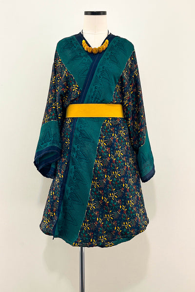 Short Upcycled Kimono Robe ~ Midnight