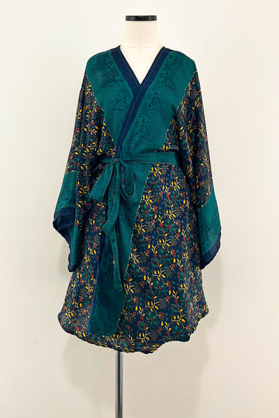 Short Upcycled Kimono Robe ~ Midnight