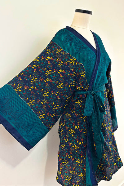Short Upcycled Kimono Robe ~ Midnight