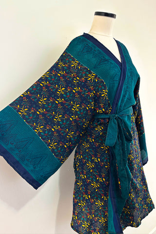 Short Upcycled Kimono Robe ~ Midnight