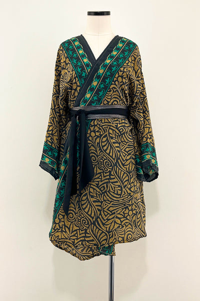 Short Upcycled Kimono Robe ~ Opaline Empire