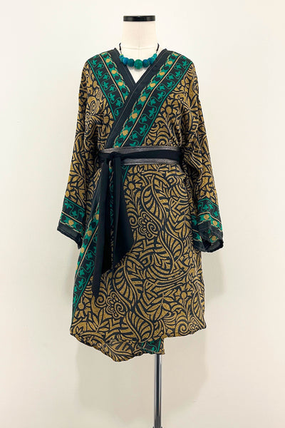 Short Upcycled Kimono Robe ~ Opaline Empire