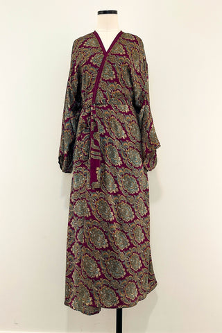 Long Upcycled Kimono Robe ~ Imperial Orchid