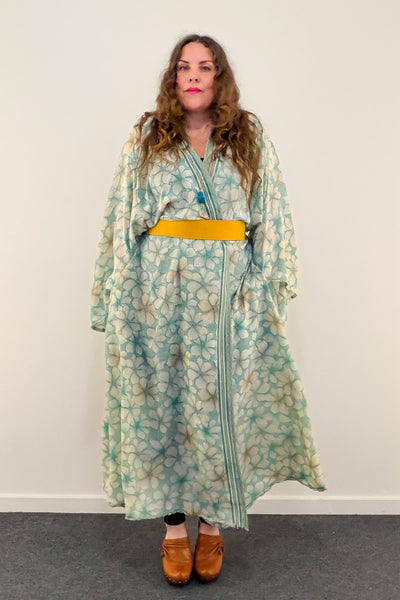 Long Upcycled Kimono Robe ~ Celadon Grace