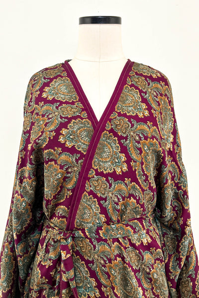 Long Upcycled Kimono Robe ~ Imperial Orchid