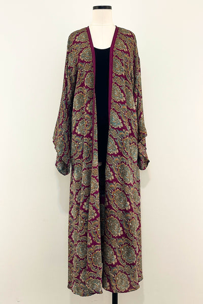 Long Upcycled Kimono Robe ~ Imperial Orchid