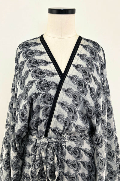 Long Upcycled Kimono Robe ~ Obsidian