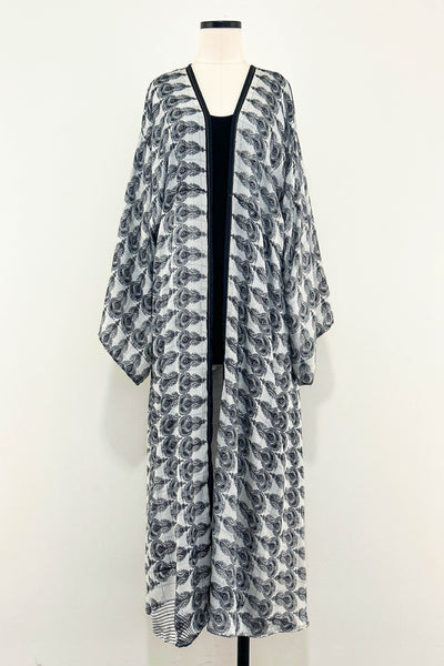 Long Upcycled Kimono Robe ~ Obsidian