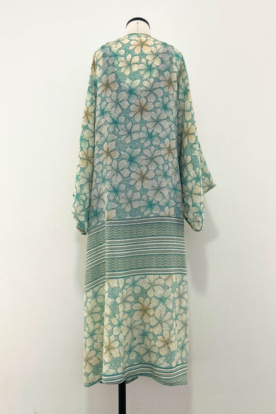Long Upcycled Kimono Robe ~ Celadon Grace