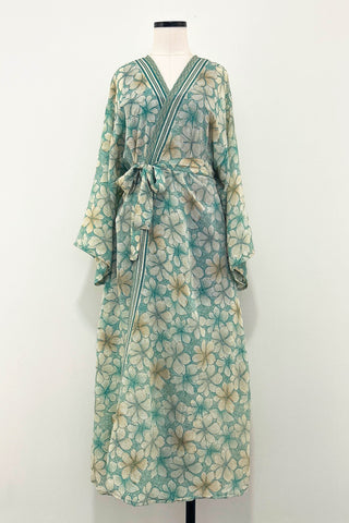 Long Upcycled Kimono Robe ~ Celadon Grace