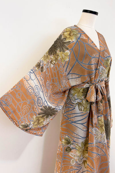 Long Upcycled Kimono Robe ~ Blush Dream