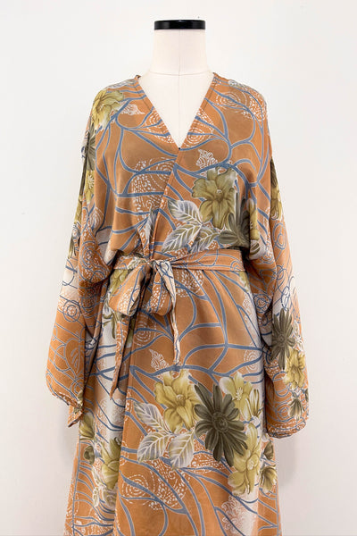 Long Upcycled Kimono Robe ~ Blush Dream