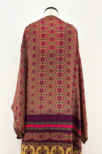 Long Upcycled Kimono Robe ~ Velvet Camellia