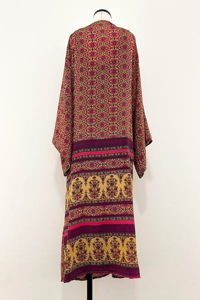 Long Upcycled Kimono Robe ~ Velvet Camellia