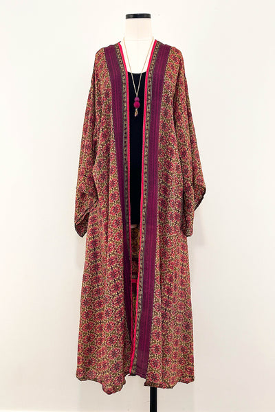 Long Upcycled Kimono Robe ~ Velvet Camellia