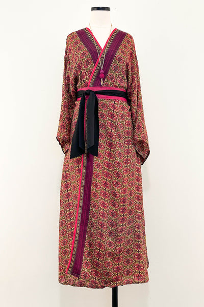 Long Upcycled Kimono Robe ~ Velvet Camellia