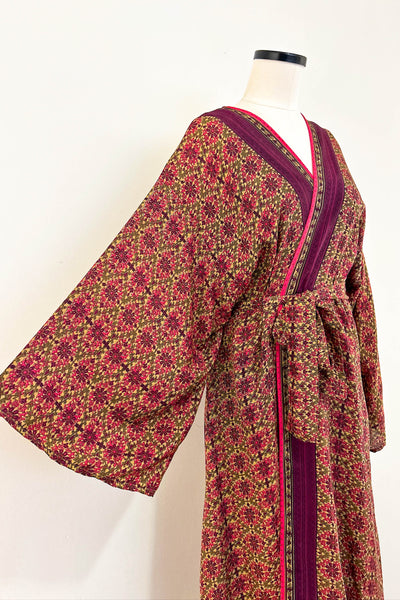 Long Upcycled Kimono Robe ~ Velvet Camellia