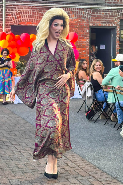 Long Upcycled Kimono Robe ~ Imperial Orchid