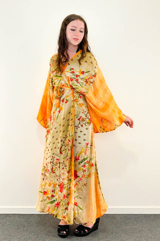 Long Upcycled Kimono Robe ~ Peace In