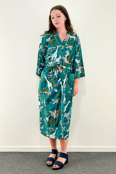 Cotton Robe ~ Teal Giraffe